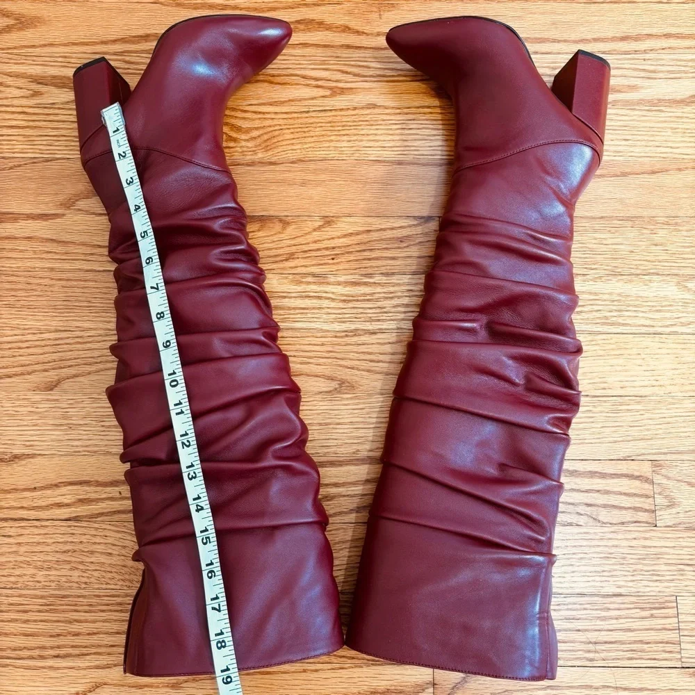 INC International Concepts Tabithaa burgundy Leather Over The Knee Heel Boots 5M